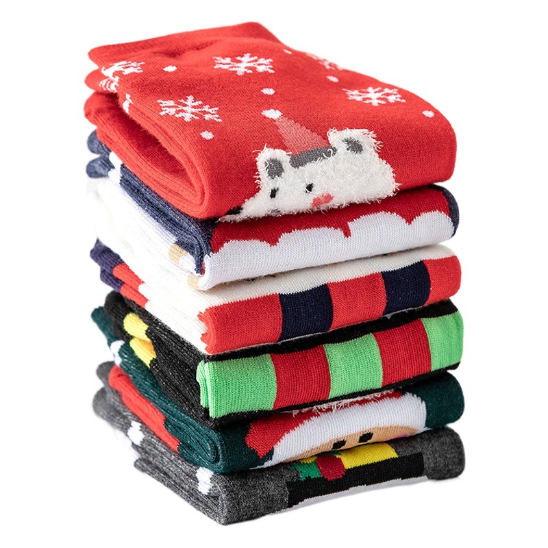 Calcetines Calcetines de Navidad de algodón transfronterizo para mujer Calcetines de dibujos animados 4 pares de calcetines de Año Nuevo Calcetines de Navidad japoneses lindos