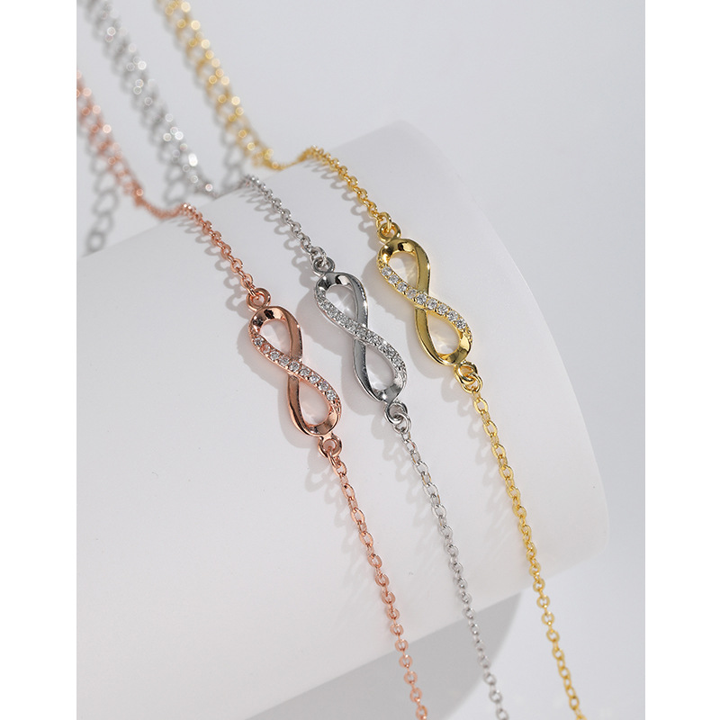 S925 plata esterlina Bucle infinito pulsera de 8 palabras hembra verano fresco dulce transfronterizo moda europea y americana pulsera de novias a juego