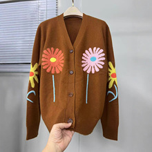 【加工定制羊绒针织衫】高品质花朵刺绣羊绒针织开衫毛衣外套新款