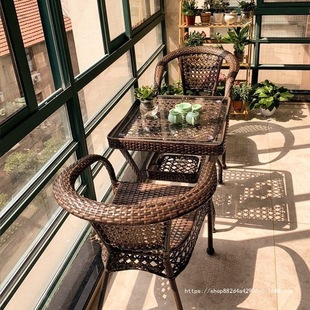 Balcony Small Table and Chair Rattan Chair Three-Piece Combination Leisure Tea Table and Chair Courtyard Rattan Chair Outdoor Rattan Outdoor Table and Chair