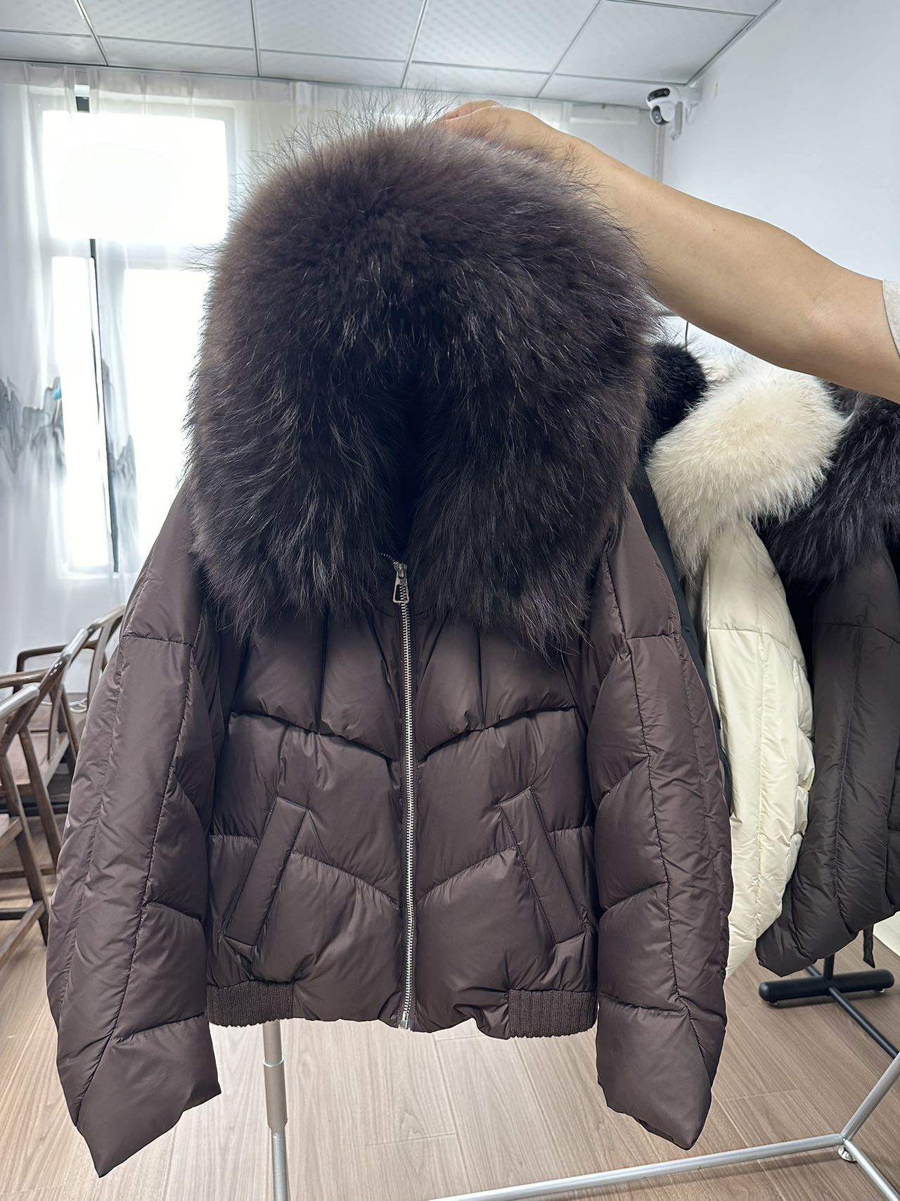 Demi-season removable down jacket with hood