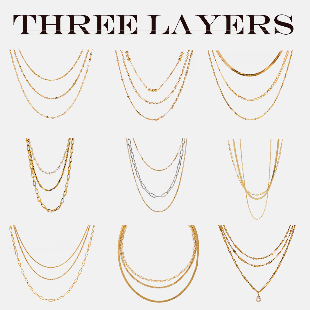 Jingqiao European and American Three-Layer Stacked Titanium Steel Necklace Accessories for Women, Light Luxury and High-End Clavicle Chain Stainless Steel Jewelry Cross-Border