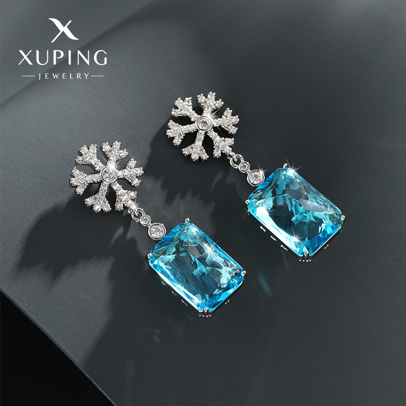 Xupe joyería imitación color tesoro serie geométrica cuadrado copo de nieve pendientes de las mujeres francés Retro Luz de lujo de alto grado pendientes