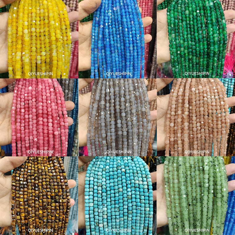 Natural Stone Cubic Sugar Beads 6mm Sugar Cubes Handmade DIY Beads for Bracelet and Necklace, Natural Stone Bead Wholesale