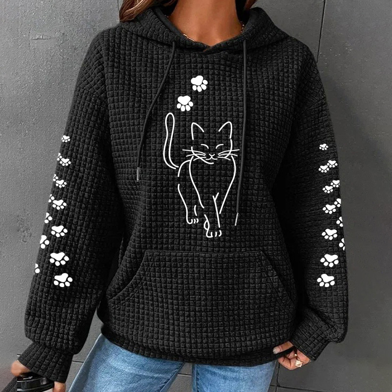 2023 Otoño e Invierno ropa de mujer nueva waffle con capucha de manga larga letra impresa suéter suelto europeo y americano transfronterizo tamaño europeo