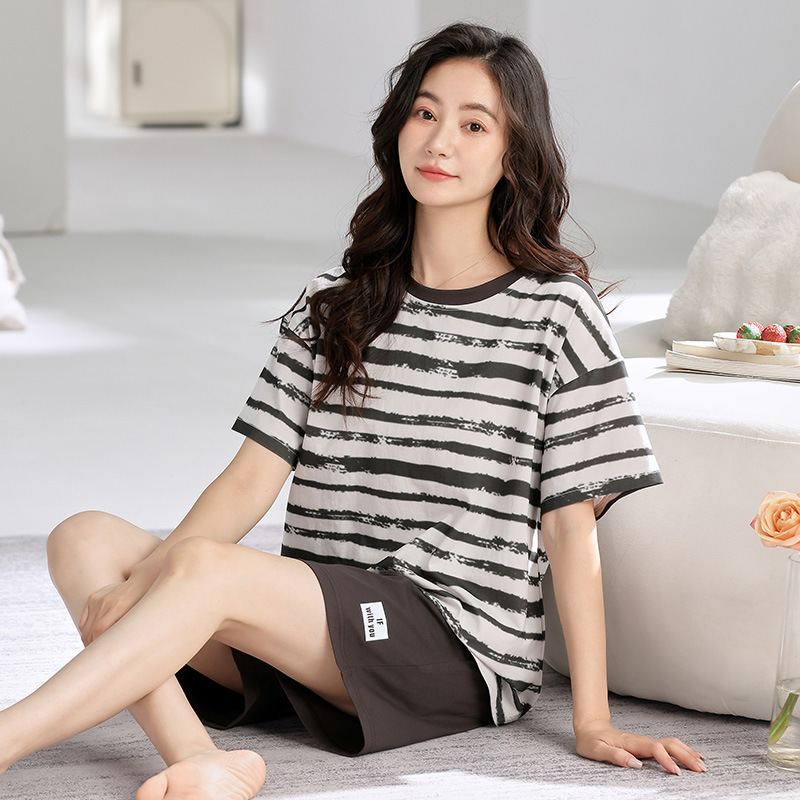 2026年新款夏季纯棉短袖短裤女士睡衣全棉休闲卡通学生家居服套装