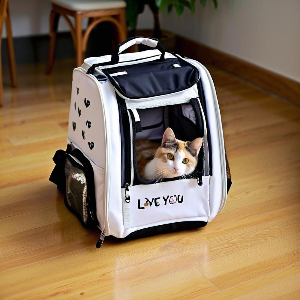 Túi vận chuyển thú cưng cỡ lớn dạng balo kéo, thiết kế khoang không gian thoáng khí, có bánh xe và tay xách — Trắng chi tiết 2