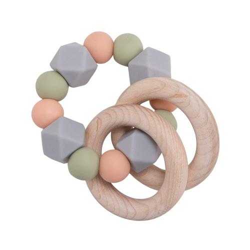New Amazon Baby Beech Wood Teether Silicone Baby Chew Ring DIY Bracelet Chewing Toy for Export