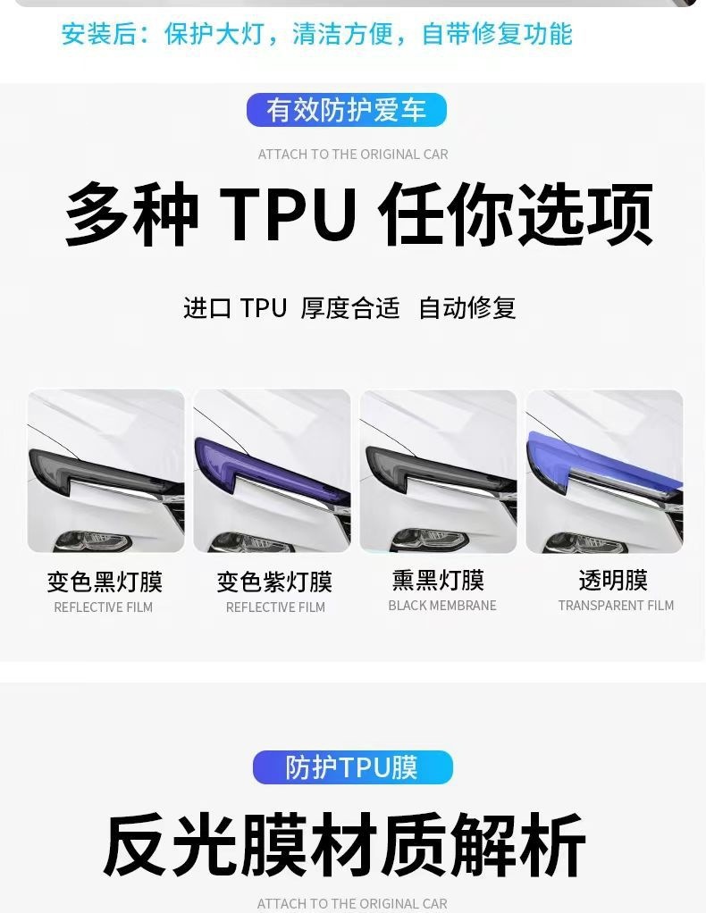 Suitable for Buick Enclave, GL8, Odyssey, Envision, LaCrosse, Regal, TPU blackened headlight film, light-controlled color-changing film