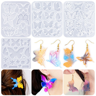 DIY Drop Glue Butterfly Series Earrings Silicone Mold Flower Butterfly Earrings Pendant Earrings Hairpin Hanging Mold