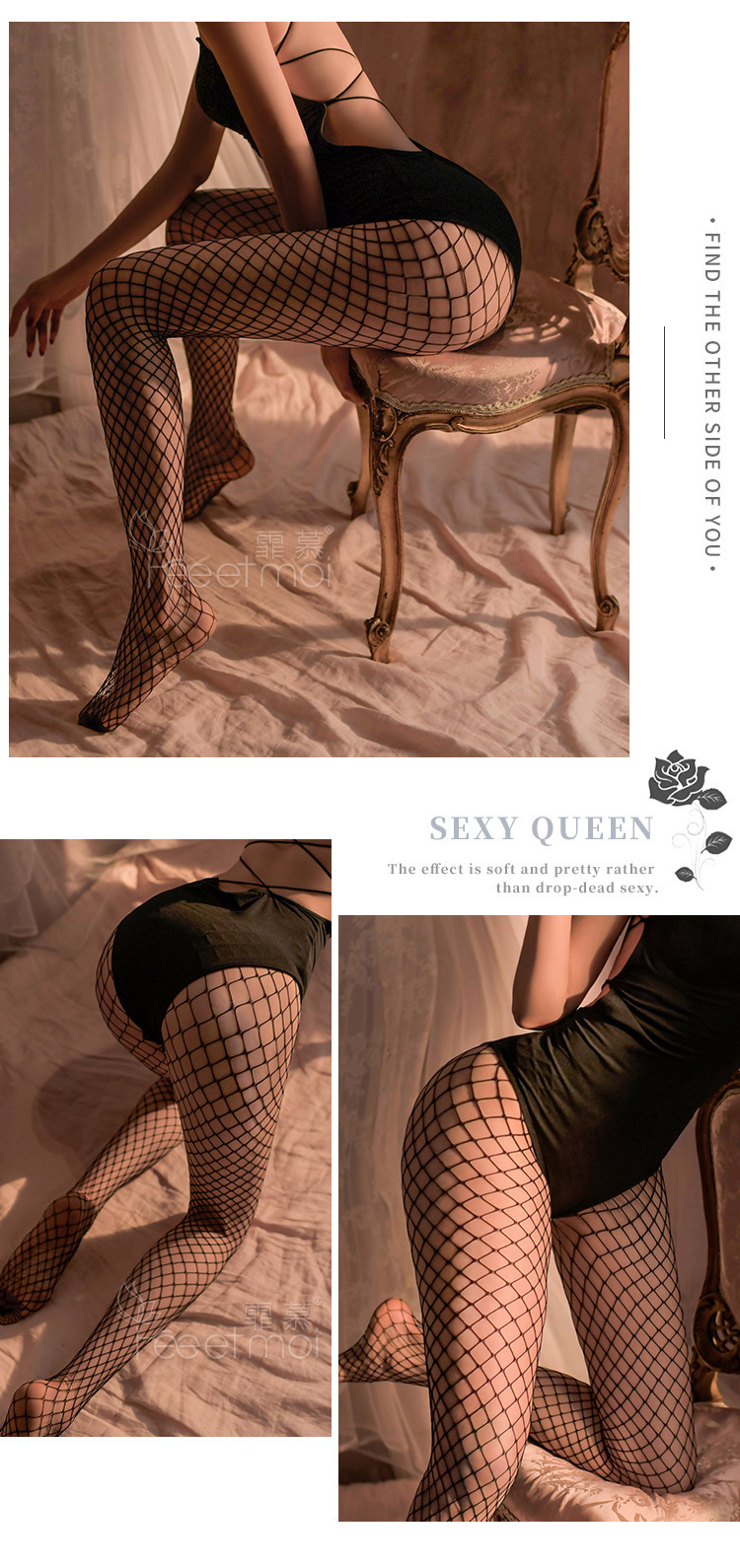 Feimu Women’s Open-Crotch Sheer Stockings, Long Tube Black Hosiery, One Size — detail image 40