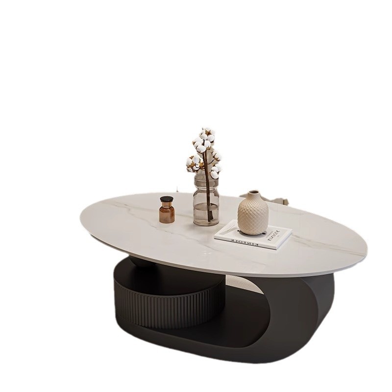 Mesa de té moderna minimalista ovalada de roca nórdica de lujo ligera sala de estar doméstica de alta calidad pequeña combinación de mesa