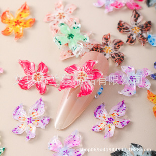 3D Soft Glue Gradient Starfish Flower Ice See-Through Lily Flower Ice Crystal Flower Nail Art Sticker Resin Five-Petal Flower Leopard Print Jelly Carving