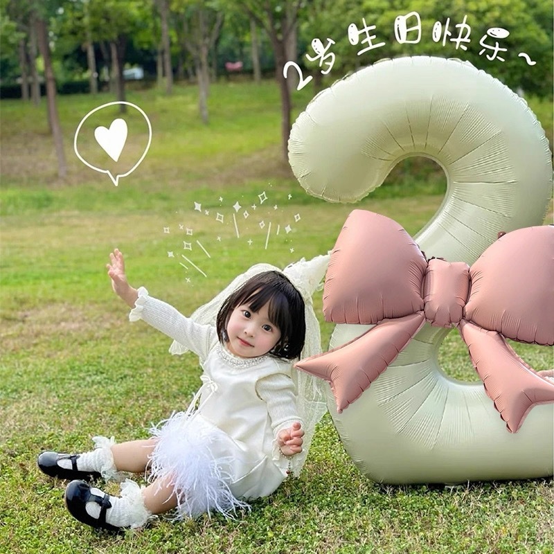 生日数字气球蝴蝶结装饰拍照道具奶油ins女孩儿童宝宝周岁仪式感|undefined