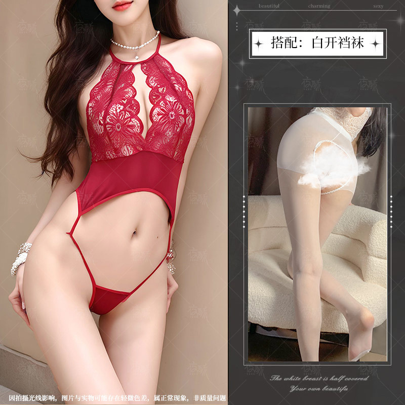 버건디 + 화이트 가랑이 없는 양말