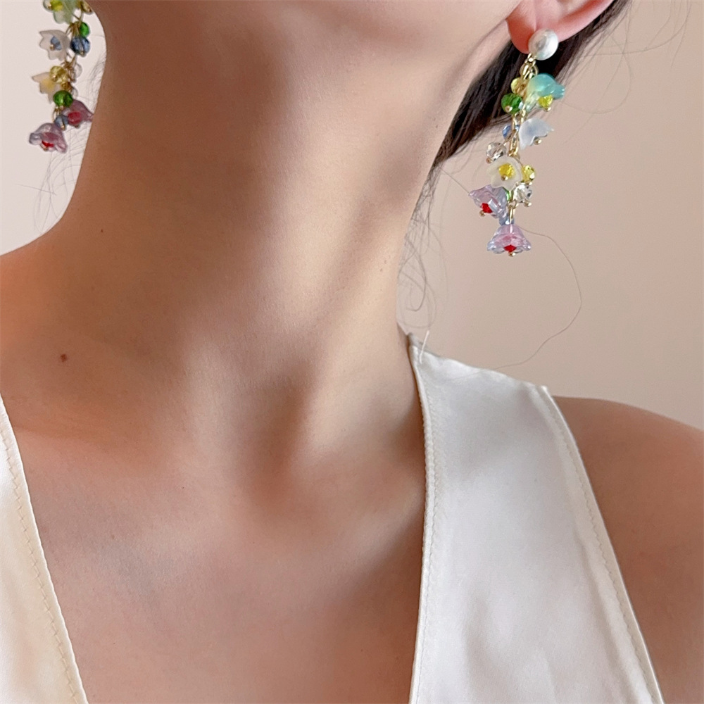 13g Weight 1 Pair Casual Elegant Sweet Flower Plating Alloy Plastic Drop Earrings