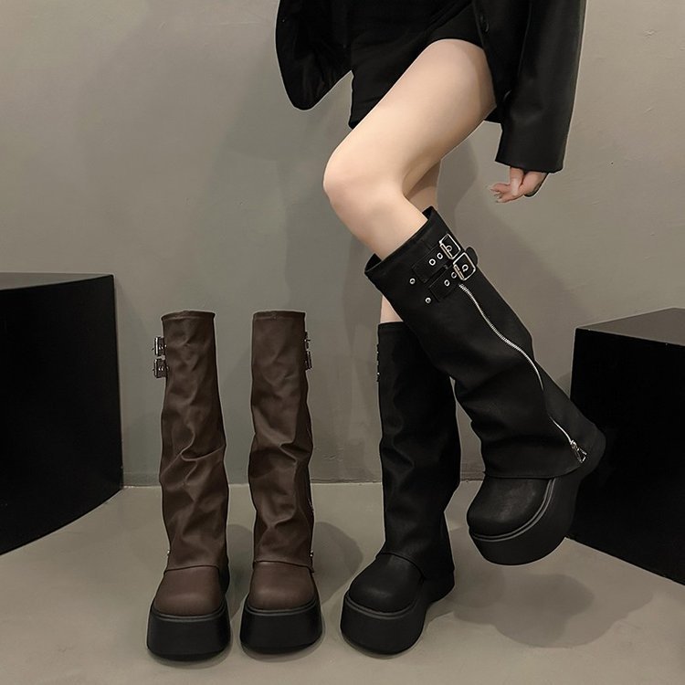 Women's Thick-Soled Boots with Height Increase, 2025 Autumn and Winter New Versatile Long Boots, Petite Pants Boots, Platform Knight Boots