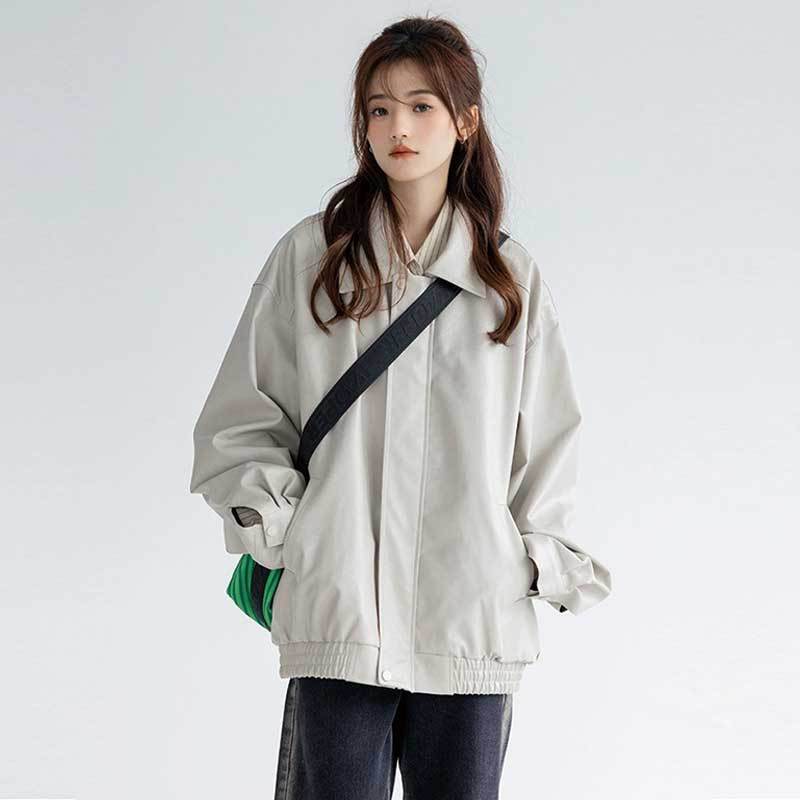 Sweet Cool Style Leather Jacket Women's 2023 New Fashion Brand High-end Sense Loose American Style Retro Lapel Puleather Jacket for Women