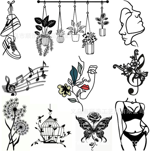 Cross-border iron wall hanging wall decoration metal decorative creative craft iron painting simple wall decoration living room silhouette wall decoration