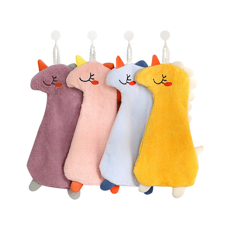 Animal de dibujos animados toalla de mano colgando de lana de coral toalla pequeña toalla cuadrada suave absorbente de secado rápido cocina baño trapo