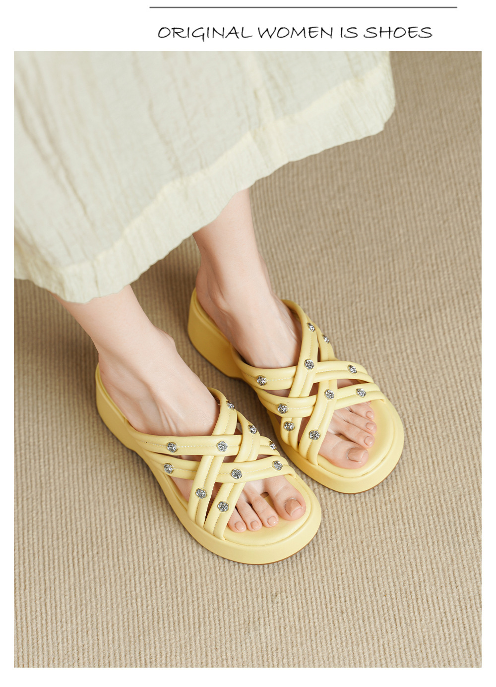 Dép sandal nữ quai chéo hở ngón đế dày phong cách nghỉ dưỡng — màu trắng ngà chi tiết 5