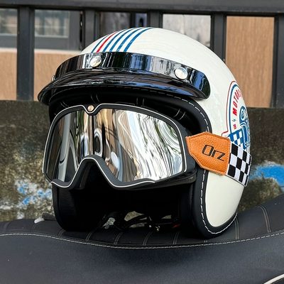 women's 3C certification 3/4 helmet winter — Motosiklet dəbilqələri - m-blue-wings-retro-black-and-silver-goggles