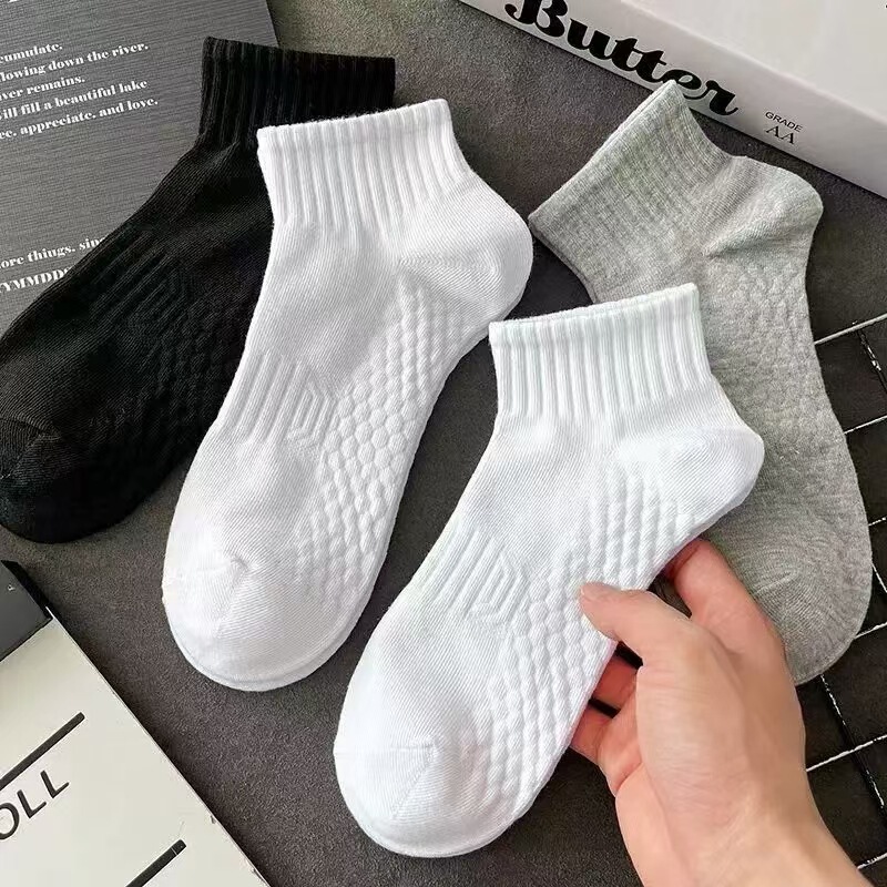 Socks Men's Boneless Sports Socks Honeycomb Non-Slip Shock-Absorbing Student Socks Spring, Summer and Autum Pure Color Cotton Versatile and Breathable