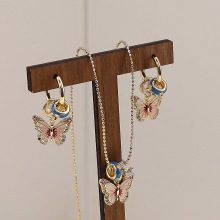 法式油画独特设计蝴蝶耳环项链复古港风高级感气质耳饰耳扣女