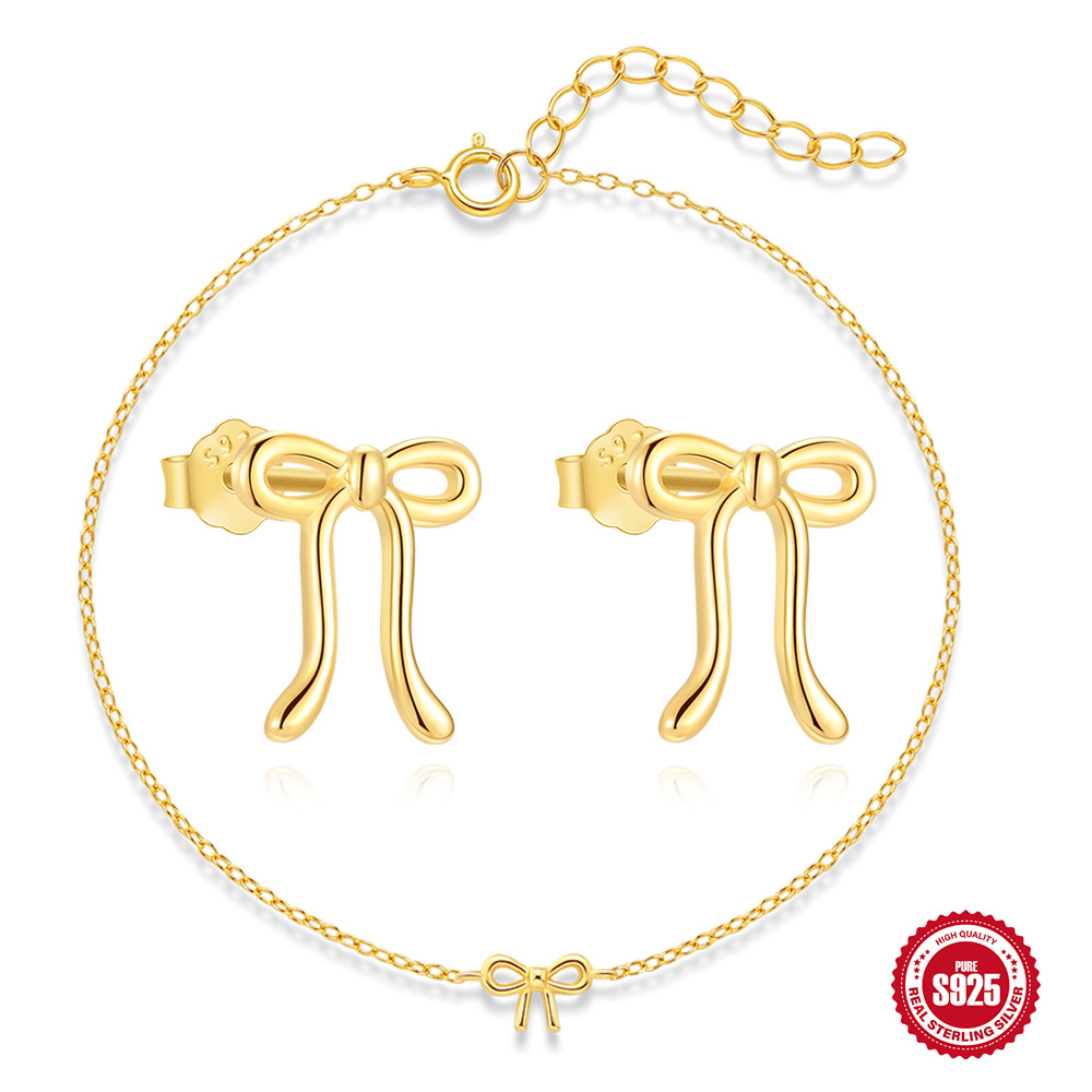 Nueva pulsera de lazo de plata de ley s925 estilo ins, personalidad simple europea y americana, clásico brillante, celebridades de Internet del mismo estilo, pendientes