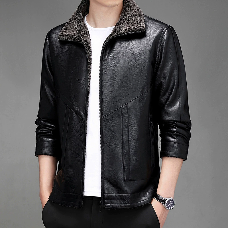 2023 Новая повседневная куртка Плюс Толстая больших размеров, зимний кожаный мужской повседневный костюм на флисовой подкладке, куртка с шерстяным воротником и откидной крышкой