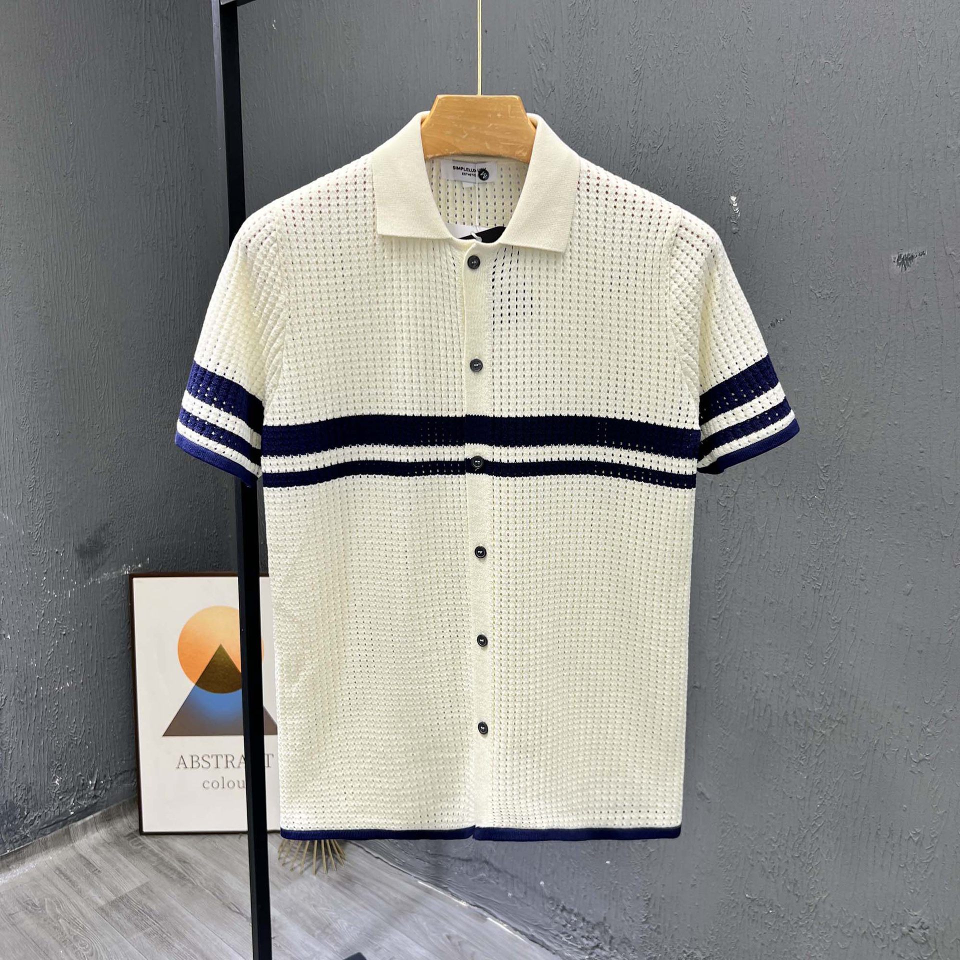 Polo camiseta de punto camiseta de manga corta hombre cardigán agujero rayas viejas camisetas casuales de verano fábrica transfronteriza mayorista