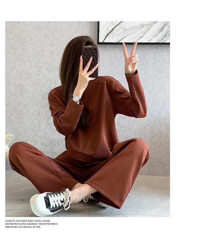 Women's Clothing New Leisure Temperament Fashion Suit Lazy Style Retro Loose Slim Sweater Sweatpants Two Piece Suit Female Trend_ecoleips.com