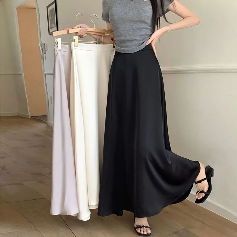 法式醋酸缎面鱼尾半身裙女夏季新款高腰遮胯显瘦垂感a字大摆长裙