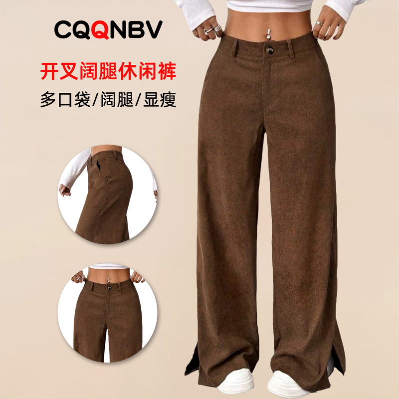 Amazon Tk European and American Retro High-End Slit Wide-Leg Pants for Women, Loose Casual Pants with Pockets, Corduroy Pants Amazon Tk European and American Retro High-End Slit Wide-Leg Pants for Women, Loose Casual Pants with Pockets, Corduroy Pants
