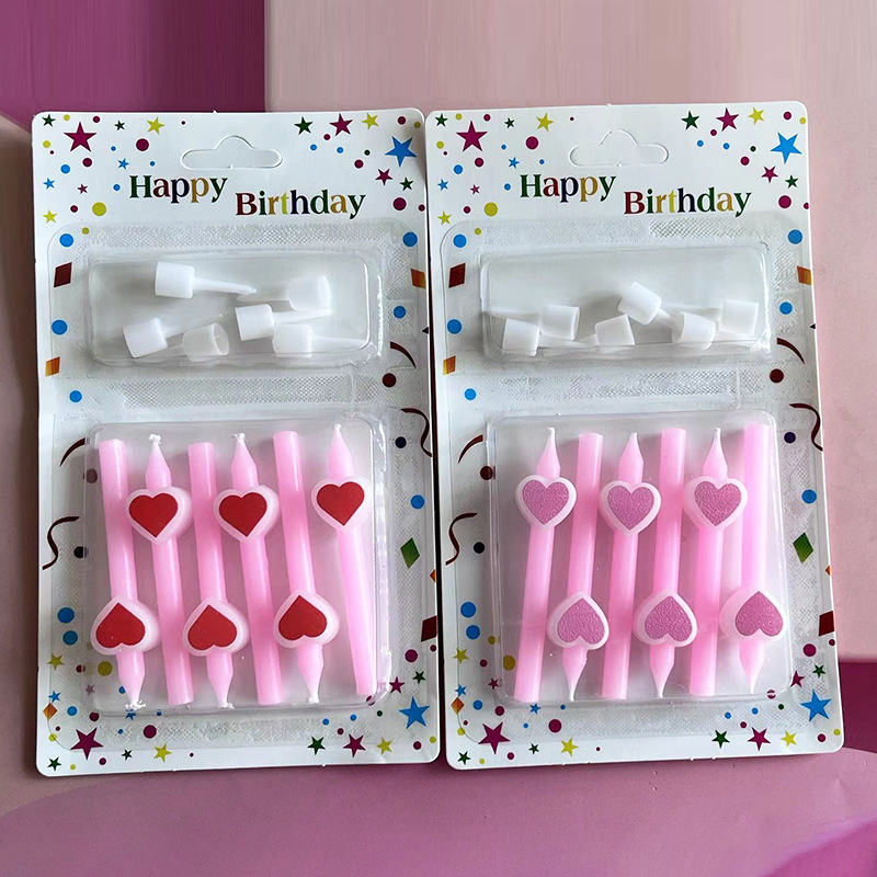 愛のろうそくの少女の心の誕生日ケーキの装飾はピンクのハート型のパーティーのろうそくのケーキの装飾のプラグインを並べます。|undefined