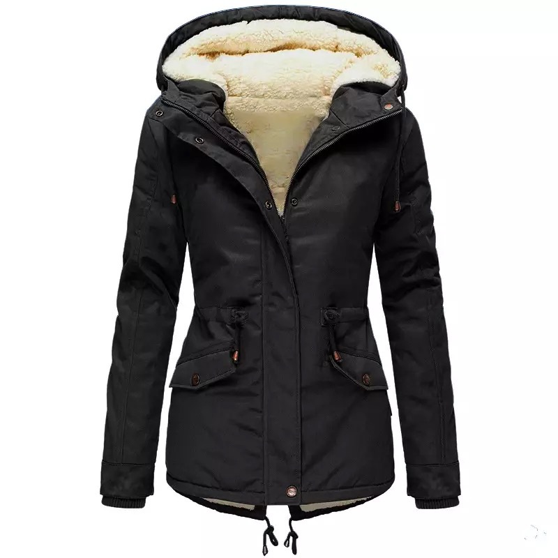 2021 Amazon otoño e invierno nuevo abrigo de algodón acolchado de comercio exterior para mujer abrigo parka con capucha de color sólido para mujer abrigo grueso de algodón acolchado Abrigo acolchado de algodón con forro polar