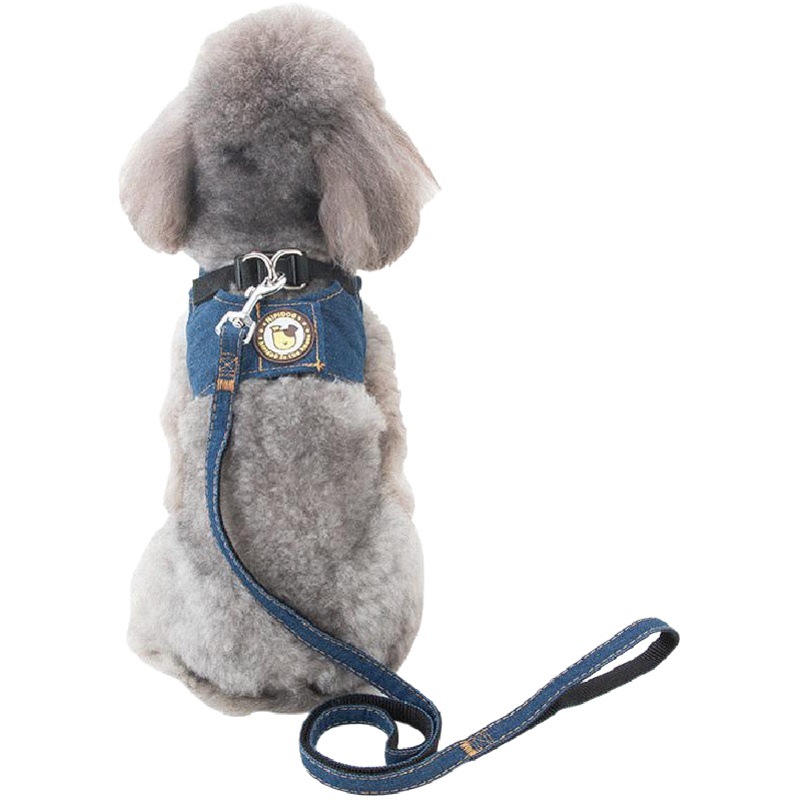 Chaleco de perro Denim correa para mascotas correa de perro Cadena de perro Teddy pecho espalda Otoño e Invierno suministros