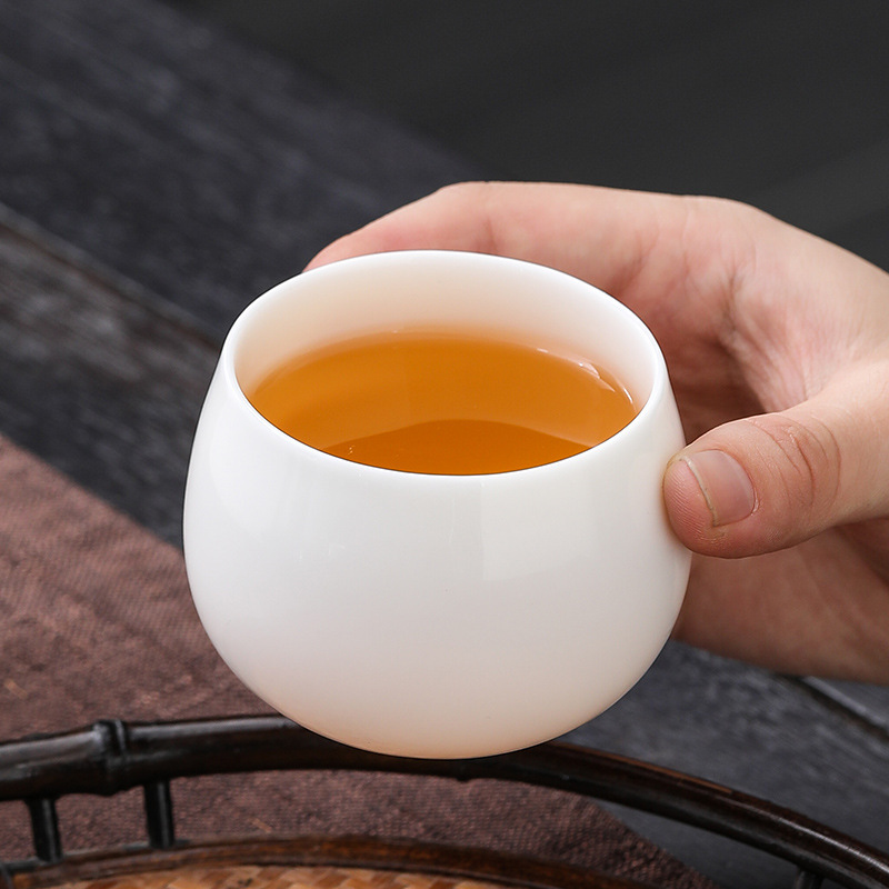 Ceramic Master Cup Single Cup Mat Fat Jade White Porcelain Kung Fu Tea Set Tea Tasting Cup Personal Large Capacity Tea Cup LOGO Ceramic Master Cup Single Cup Mat Fat Jade White Porcelain Kung Fu Tea Set Tea Tasting Cup Personal Large Capacity Tea Cup LOGO