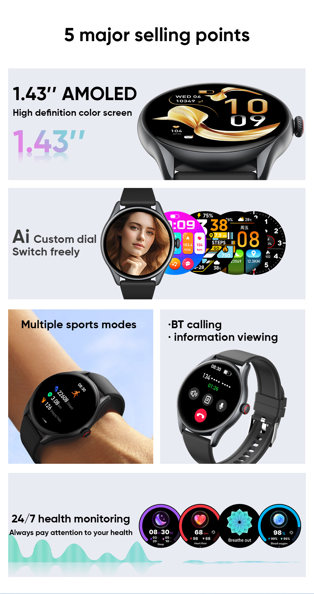 Montre connectée avec cardiofréquencemètre et assistant vocal_voghion.com