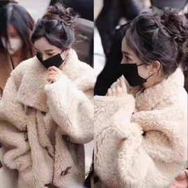 杨幂同款羊羔绒外套女加厚皮毛一体宽松皮草大衣中长款保暖外套