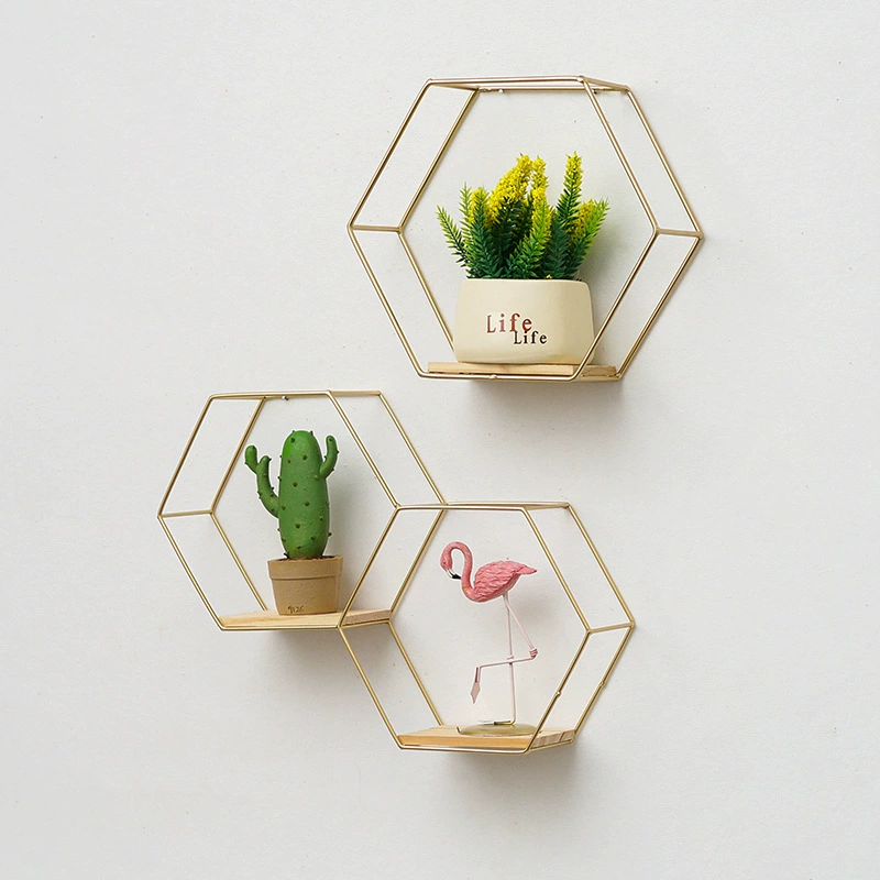 Wall storage rack hexagonal, no‑punch metal hanging shelves, modular single & multi‑unit combinations