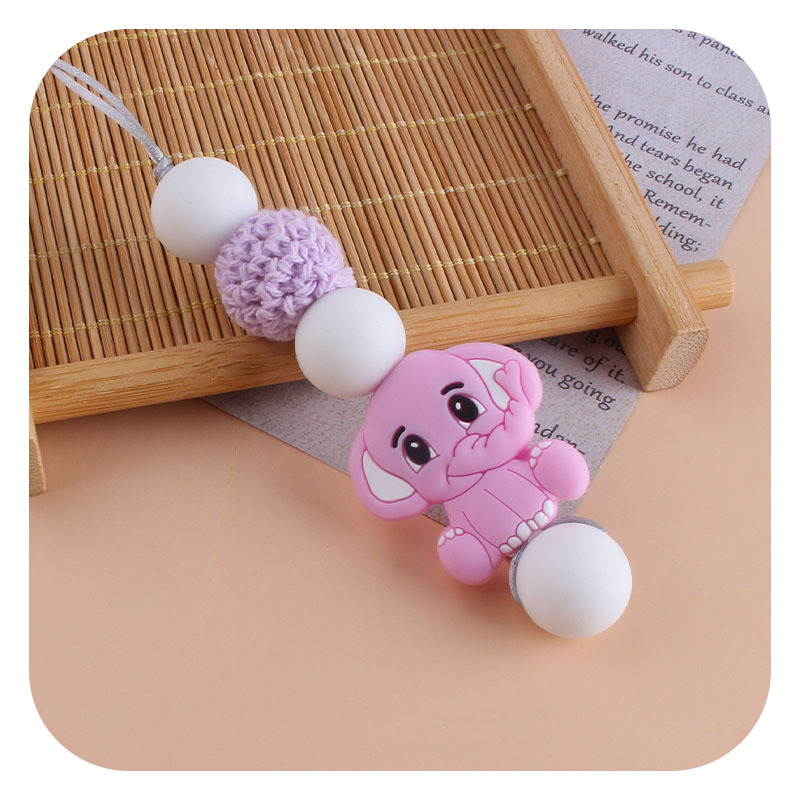 Bebé molar mordedor masticable colgante joyería de los niños mordedor palo de dibujos animados de silicona elefante teether collar
