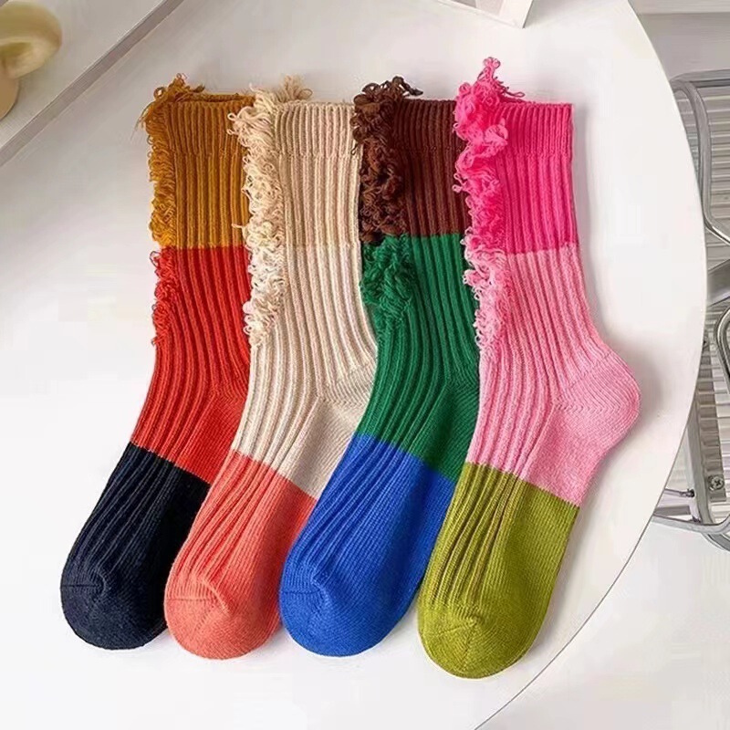 New Contrast Color Hole Beggar Socks Stitching Personalized Stacking Socks Cut Knitted Socks Women's Trendy Hollow Socks New Contrast Color Hole Beggar Socks Stitching Personalized Stacking Socks Cut Knitted Socks Women's Trendy Hollow Socks