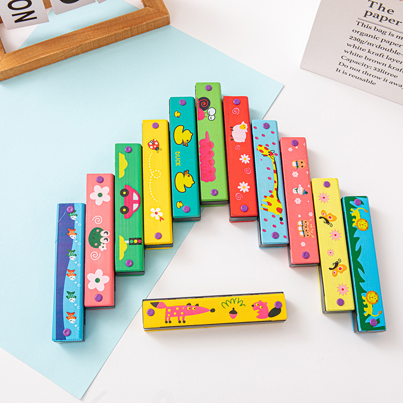 Armonica de madera de dibujos animados regalo de música para niños armónica de 16 hoyos estudiantes de primaria interés principiante tocando instrumento musical
