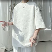 Текстурированная жаккардовая футболка с коротким рукавом мужская летняя тяжелая свободная одежда с половинным рукавом