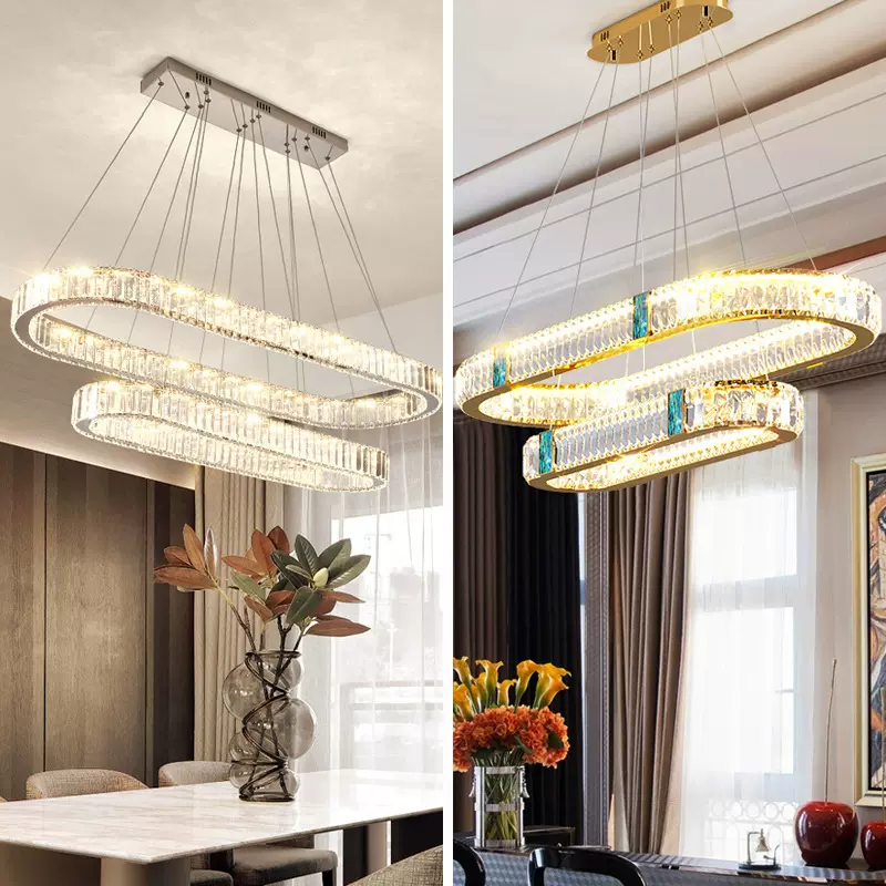 轻奢风餐厅灯具简约现代led吊灯家用客厅灯椭圆形水晶吊灯吧台灯