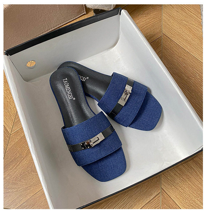 Dép sandal nữ quai ngang đế bằng, dép xỏ chân mùa hè đi ngoài trời — Màu xanh lam, Màu xám chi tiết 23