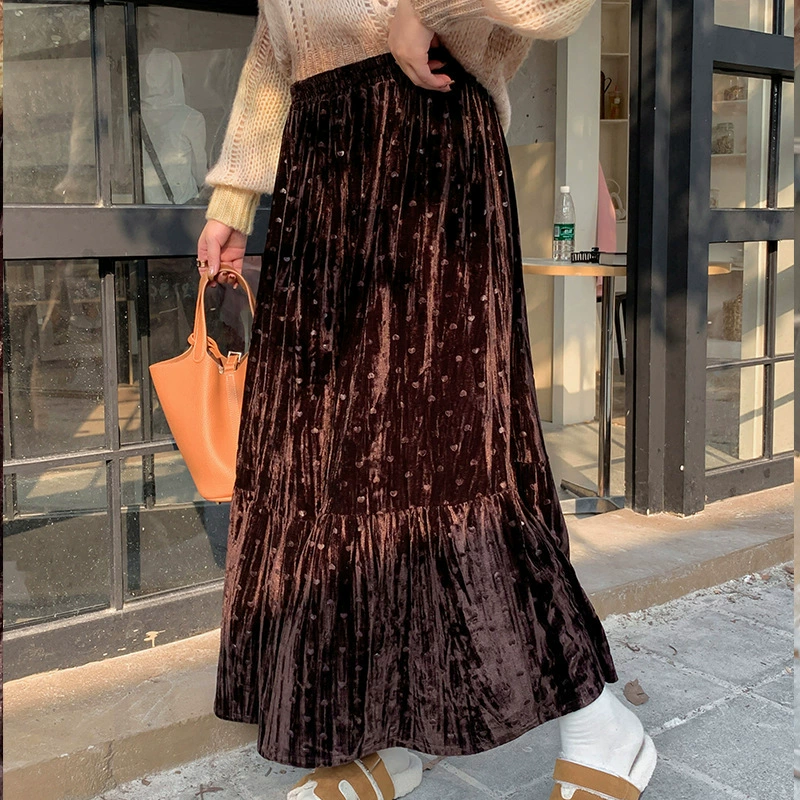Long velvet skirt, (Physicals), thin weaving, plus size