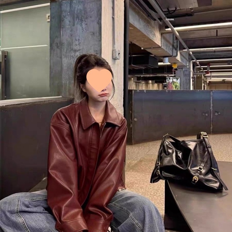 安可拉红皮衣外套女感2025新款美式机车小个子pu夹克上衣|undefined