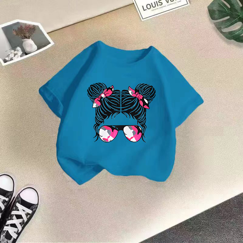 Ropa para niños transfronterizos 2024 verano nuevas camisetas de manga corta para niños y niñas tops de cuello redondo de moda bebé de media manga de algodón